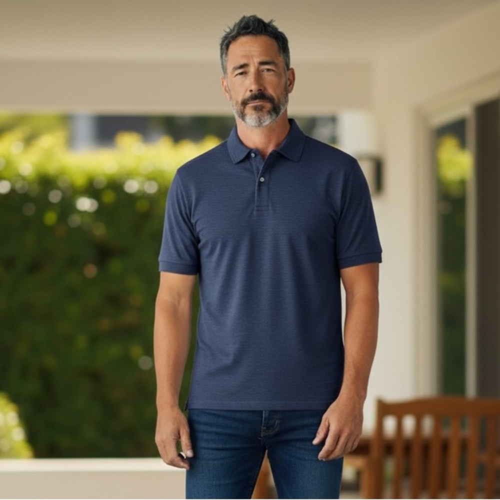 Van Heusen Classic Fit Stretch Knit Striped Blue Polo Shirt